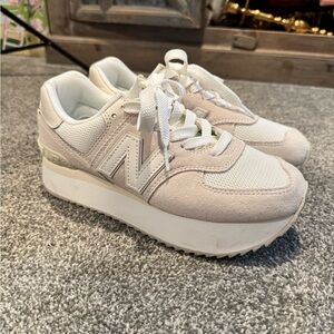 New Balance Women's Beige and White Sneakers